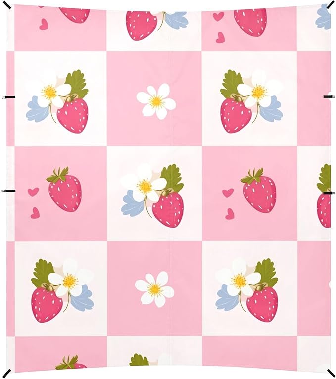 ALAZA Flower Plaid Strawberry Pattern Beach Tent Sun Shelter Portable Canopy Sunshade for Outdoor Camping Picnics Backyard Fun 10x9 ft