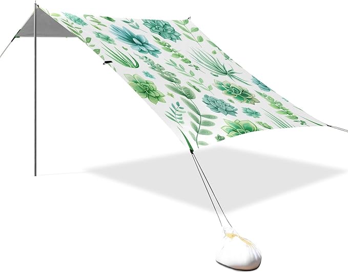 Beach Canopy with Windproof Ropes &amp Sandbags Beach Tent Sun Shade Sun Shelter for Camping Trips Fishing Backyard Fun or Picnics Grass