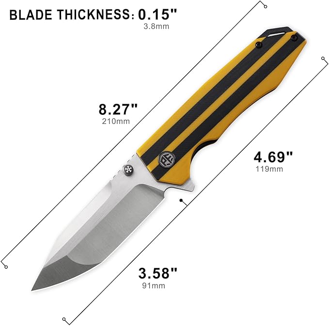 Petrified fish PFP08 Mocado Pocket Knife3.58 K110 Steel Satin Blade 5.64oz G10 Handle Flipper Liner lock Folding knife (Yellow Satin)