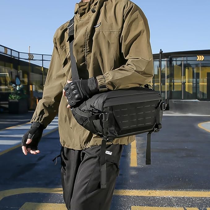 MiOYOOW Tactical Sling Backpack Outdoor Waist Bag Waterproof Crossbody Bag with Concealed Pocket for Hunting Fishing Hiking