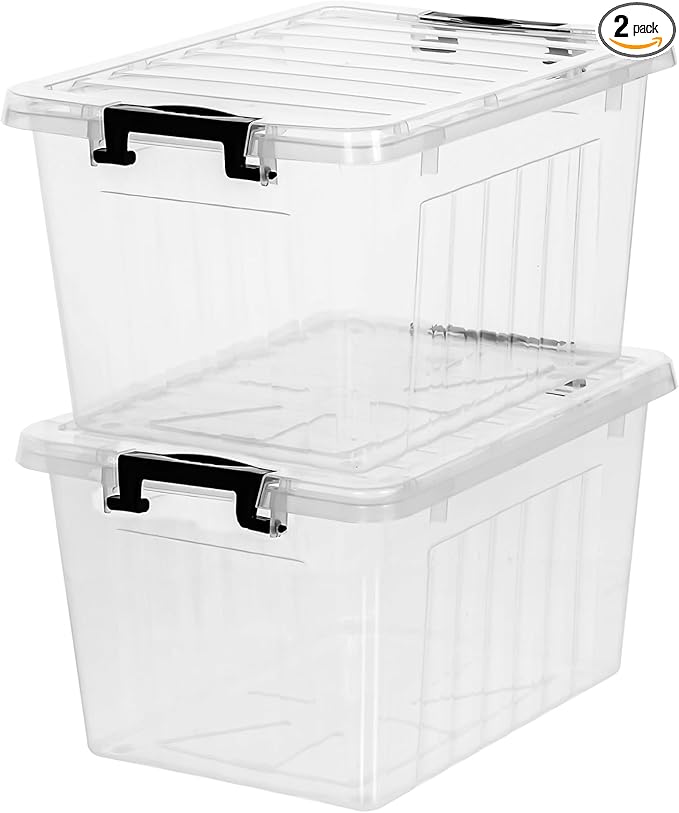 Citylife 22 QT Clear Plastic Storage Bins with Lids Stackable and Nestable Storage Boxes with Lids Large Plastic Storage Containers for Garage Closet Kitchen 2 Packs