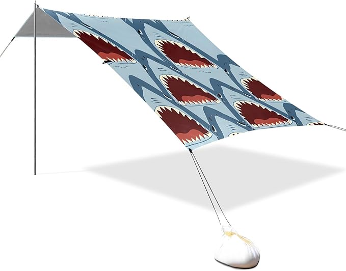 ALAZA Shark with Open Mouth Pattern Beach Tent Sun Shelter Portable Canopy Sunshade for Outdoor Camping Picnics Backyard Fun 10x9 ft