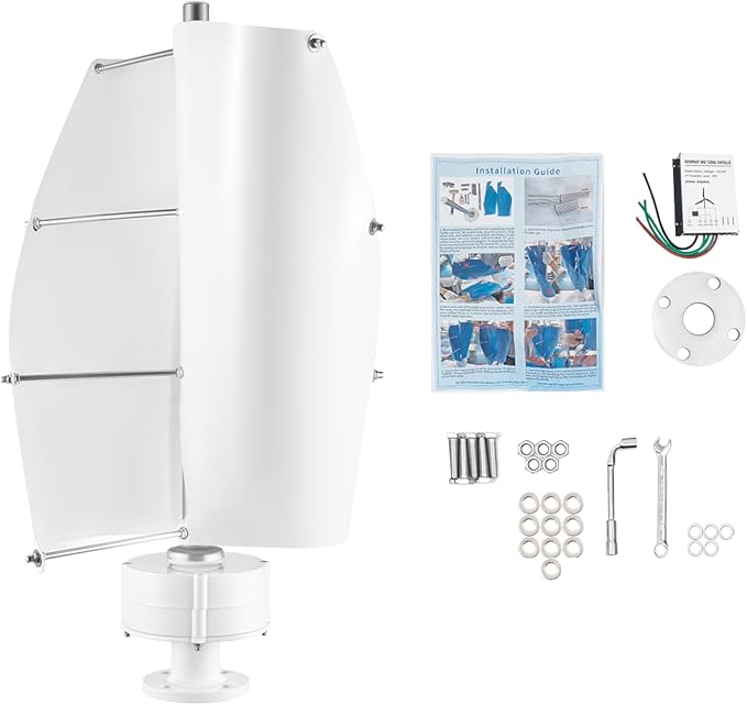 100W Vertical Axis Wind Turbine Generator Permanent Magnet Generator with Intelligent Controller Low Noise Helical Design Windmill for Home Boats Street Lighting