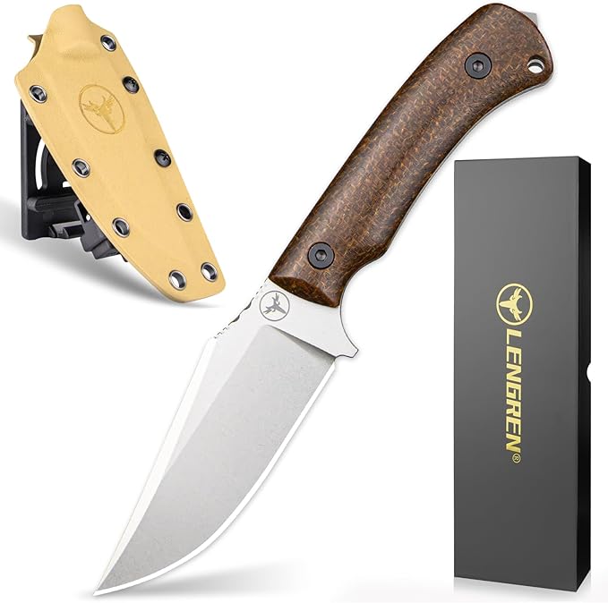 Spark Fixed Blade Knife with Sheath Micarita Handle Full Tang Outdoor Hunting Camping Survival Knife (Brown Micarita Handle)