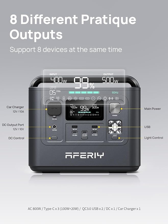AFERIY Nomad800 Power Station with 200W ETFE Foldable bracket Solar Panels 512Wh Solar Generator for Camping CPAP RVs