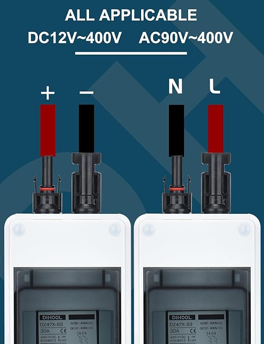 DIHOOL 30 Amp Solar Disconnect Switch Miniature Circuit Breaker with din Rail Enclosure Outdoor Box for Solar Panels