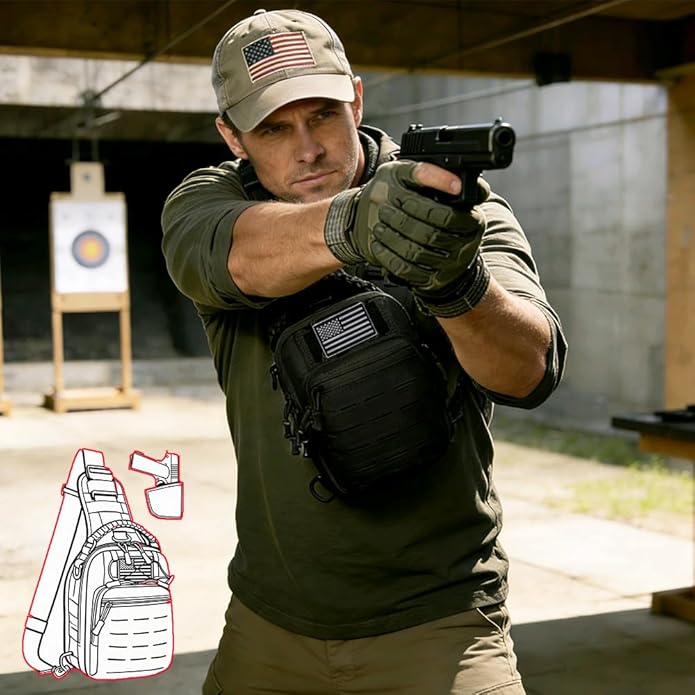 Tactical Sling Bag for Men Concealed Carry Crossbody Pack Gun Carry EDC BagMens Chest Pouch