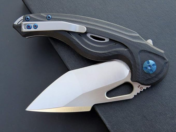Eafengrow EF936 Pocket KnifeG10 Handle D2 Steel Blade Knife with Ball Bearing Safe Open Flipper Knife Liner Lock Tactical Tool Knives for Camping Survival Hiking (black)