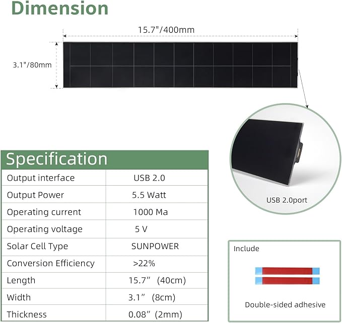 Small Solar Panels - 5V/5W Solar Panel USB Charger Built-in Voltage Stabilization System for Motorized Blinds Windows Doorbell Security Camera Smart Phone
