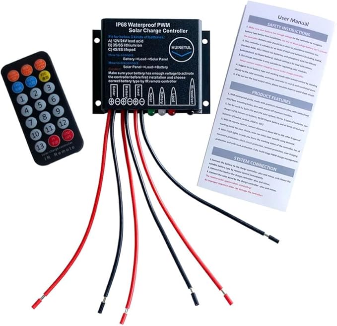 12V 24V 20A IP68 Waterproof Solar Charge Controller Lithium ion Lifepo4 Lead-Acid Battery Regulator with IR Remote Controller