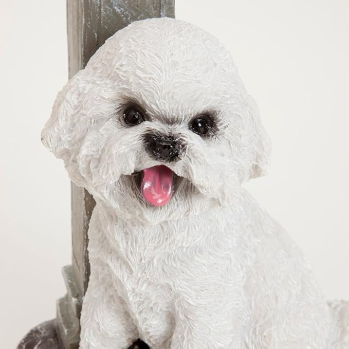 Bits and Pieces - Solar Dog Lantern-Solar Powered Garden Lantern - Resin Dog Sculpture with LED Light (Bichon) - 13.5 Tall