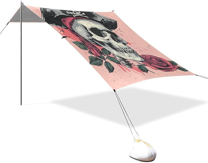 ALAZA Skull Pirates with Rose Beach Tent Sun Shelter Portable Canopy Sunshade for Outdoor Camping Picnics Backyard Fun 10x9 ft