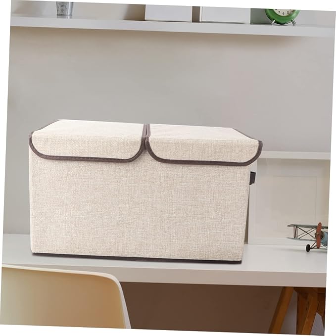 Cabilock Storage Organizer Baskets Cotton Linen Wardrobe Storage Bin Lid Versatile