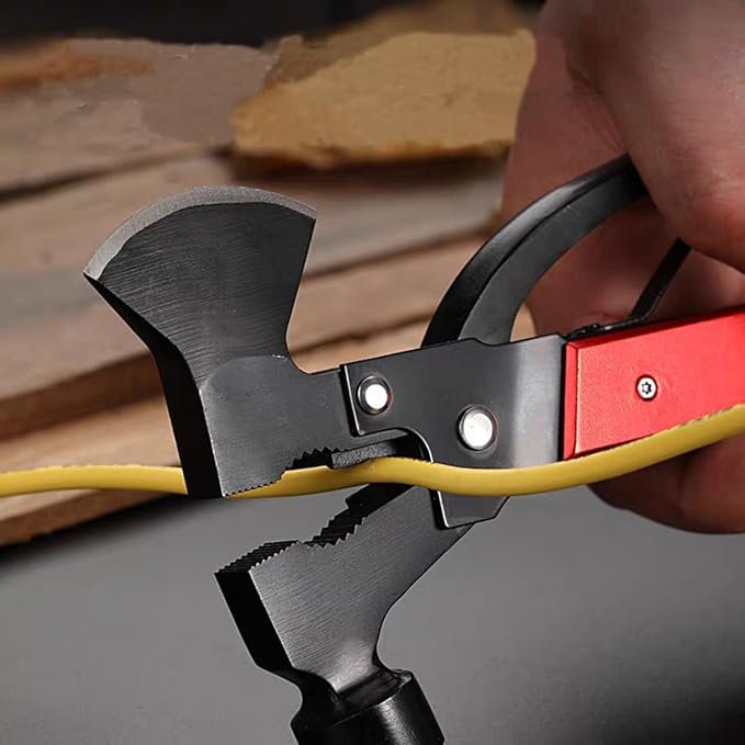 Multifunctional Axe Life Hammer Broken Window Hammer Outdoor Camping Ground Hammer Suitable for Camping Survival Hiking Fishing (Red Black)