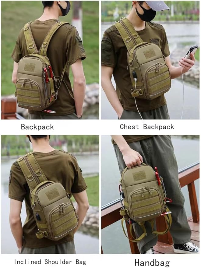 Sports Crossbody Bag Iarge Capacity Single Shoulder Dual Shoulder Tactical Backpack USB Port Design