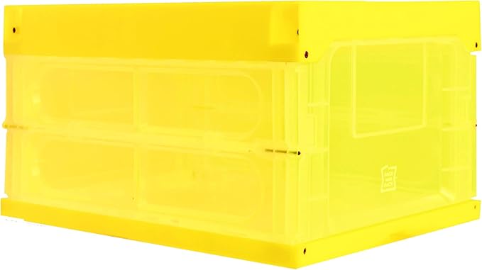 Collapsible Storage Container Stackable Plastic Box with Lid Transparent. (Yellow)
