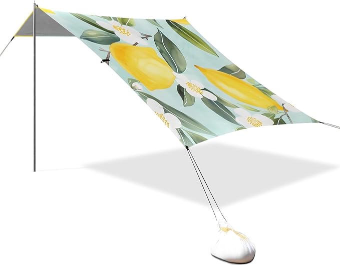 ALAZA Lemon Pattern Light Blue Background Hand-Painted Beach Tent Sun Shelter Portable Canopy Sunshade for Outdoor Camping Picnics Backyard Fun 10x9 ft
