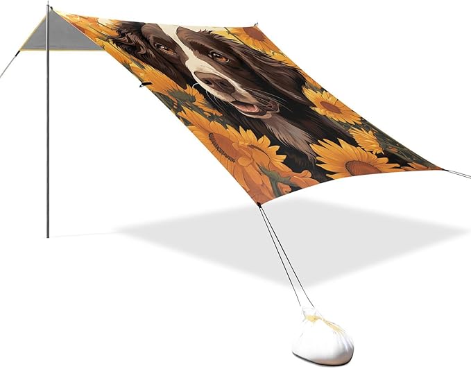 ALAZA Cute Dog with Sunflower Beach Tent Sun Shelter Portable Canopy Sunshade for Outdoor Camping Picnics Backyard Fun 10x9 ft