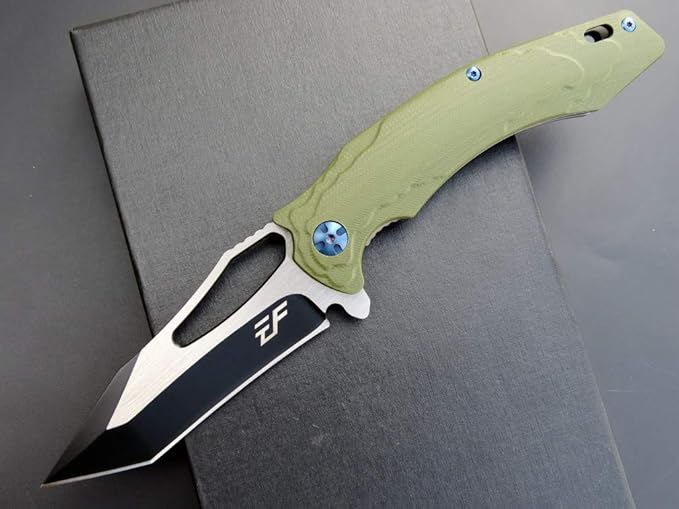 Eafengrow EF915 Folding Knife D2 Steel Blade with Black-Oxide Coating G10 Handle with Ball Bearing Safe Open Flipper Knife Locking Liner and Pocketclip for Camping Work (Green)