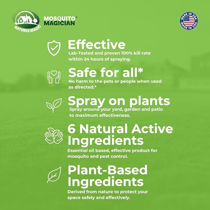 Mosquito Magician Indoor and Outdoor Flea &amp Tick Spray - Use for Carpet Furniture Bedding Couches &amp Pets – Plant-Sourced with Essential Oil – Lemongrass 16 OZ