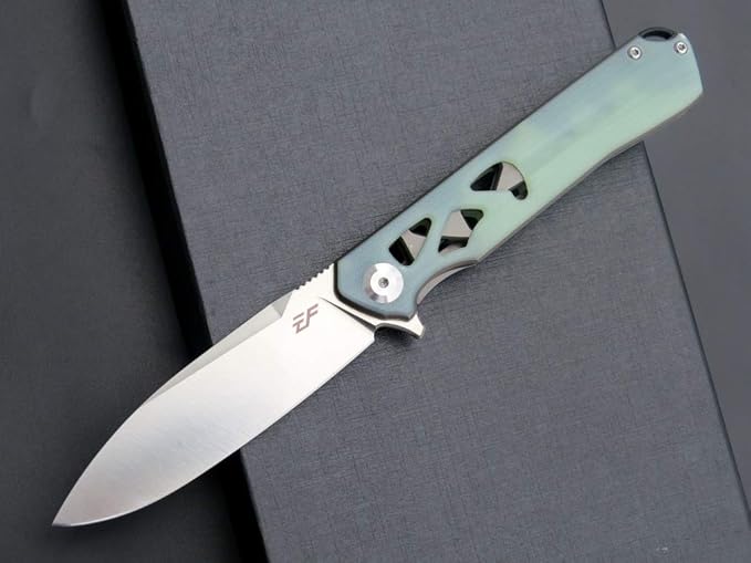 Eafengrow EF959 Pocket Folding Knife D2 Steel Blade G10 Handle EDC Knife Liner Lock Ball Bearing Tactical Pocket Knife Flipper Knife for Camping Tactical Hiking Survival Outdoor(Jade)