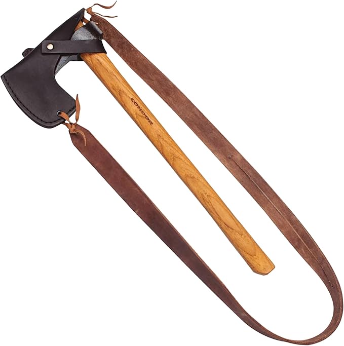 Condor Tool &amp Knife Bushcraft Tomahawk | Solid Hatchet Axe with Handcrafted Welted Leather Sheath | 1060 High Carbon Steel Throwing Axe with a Burnt American Hickory Handle | 6.2in Blade | 31.1oz