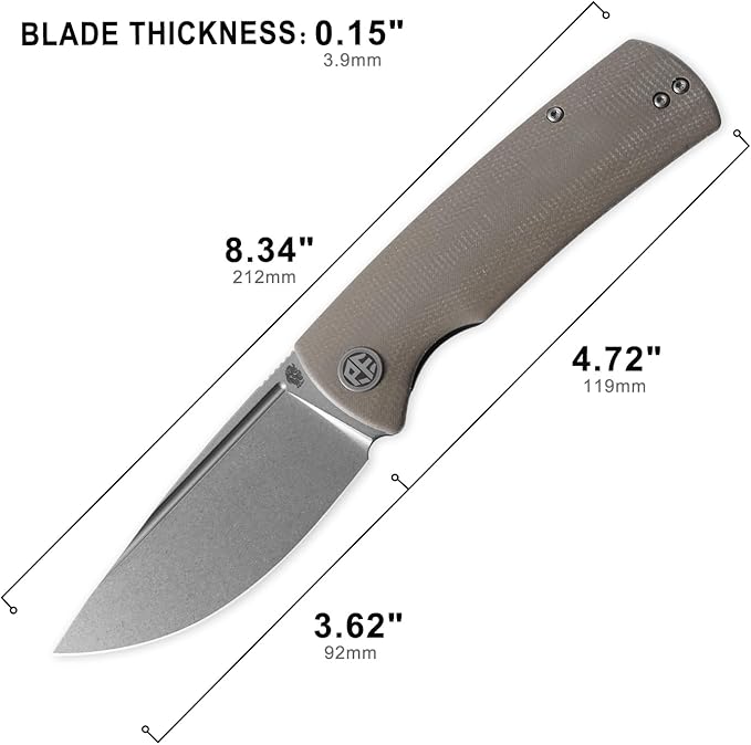 Petrified fish PFP01 Beluga K110 steel Folding knife Micarta Handle Front flipper Outdoor Camping EDC Knife (Khaki Stonewash Micarta)