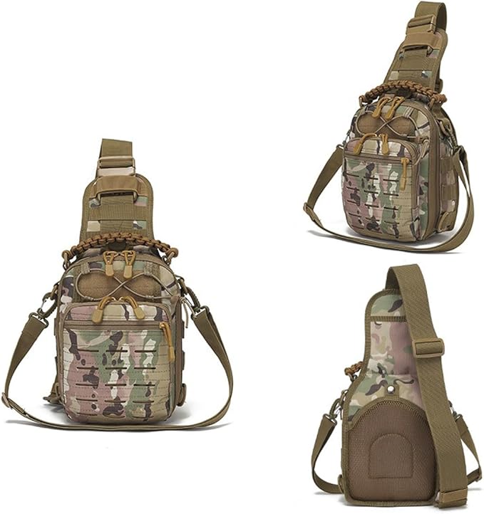 Tactical Sling Bag Pack Military Shoulder Bag Chest Pack Messenger Molle Sport Backpack Hiking Daypack Men Women (CP Camouflage)