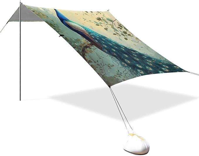 ALAZA Peacock Tree Beach Tent Sun Shelter Portable Canopy Sunshade for Outdoor Camping Picnics Backyard Fun 10x9 ft