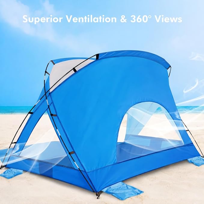 Beach Tent Portable Sun Shelter for 2/3/4/6-8 Person with UPF 50+ UV Protection Easy Setup Waterproof Beach Shade Canopy Cabana for Family Outdoor and Picnics Fishing with Carrying Bag