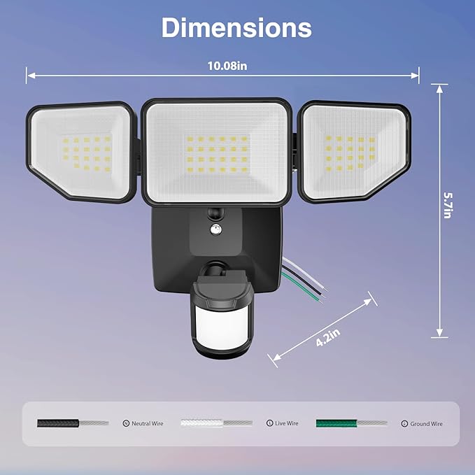 65W 6500LM Flood Lights Outdoor Motion Sensor with Night Light Hardwired Security Floodlights 6500K IP65 Waterproof Dusk to Dawn Lighting Outside Black 1 Pack