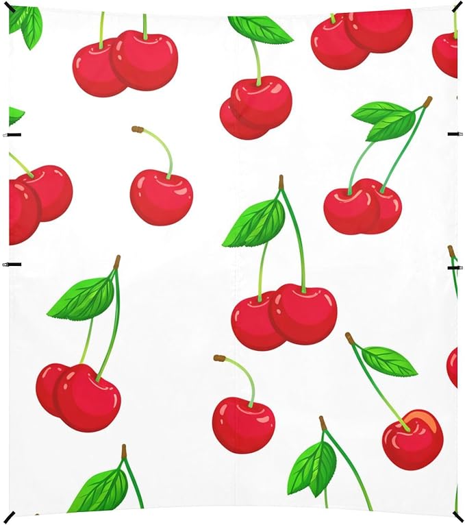 Beach Canopy with Windproof Ropes &amp Sandbags Beach Tent Sun Shade Sun Shelter for Camping Trips Fishing Backyard Fun or Picnics Red Cherries