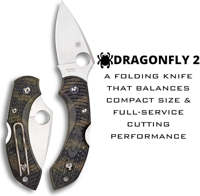 Spyderco Dragonfly 2 Lightweight Folding Pocket Knife with 2.2 VG-10 Steel Blade and FRN Handle - EDC Knife for Men and Women Perfect for Hunting Tactical Camping - PlainEdge - C28ZFPGR2
