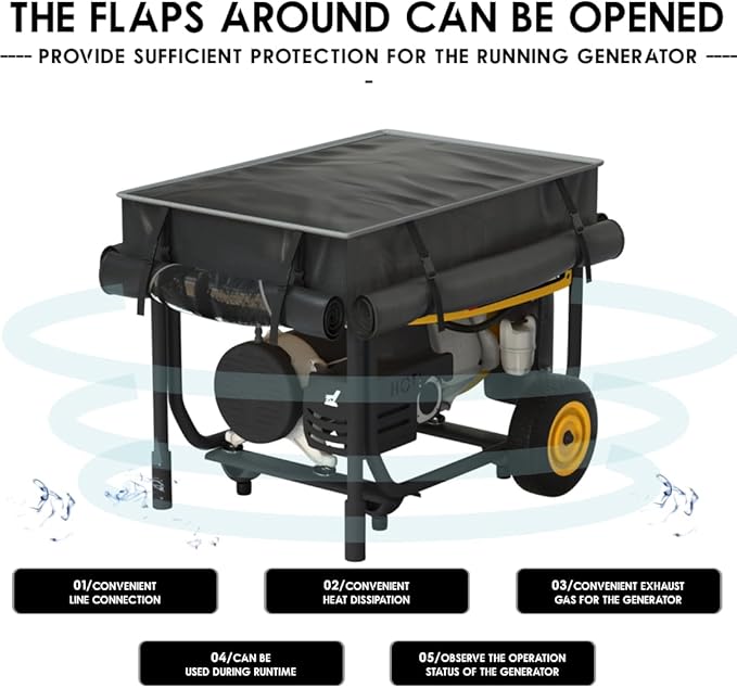 Runtime Generator Cover 100% Waterproof Generator Cover Double Layer Design All Weather Use Extra Heavy Duty 600D Water Resistant Polyester Tarp 32x24x24 Tear-resistant black.