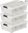 52 Quart Large Plastic Underbed Latching Storage Box Clear Wheeled Under Bed Storage Bins 3 Packs