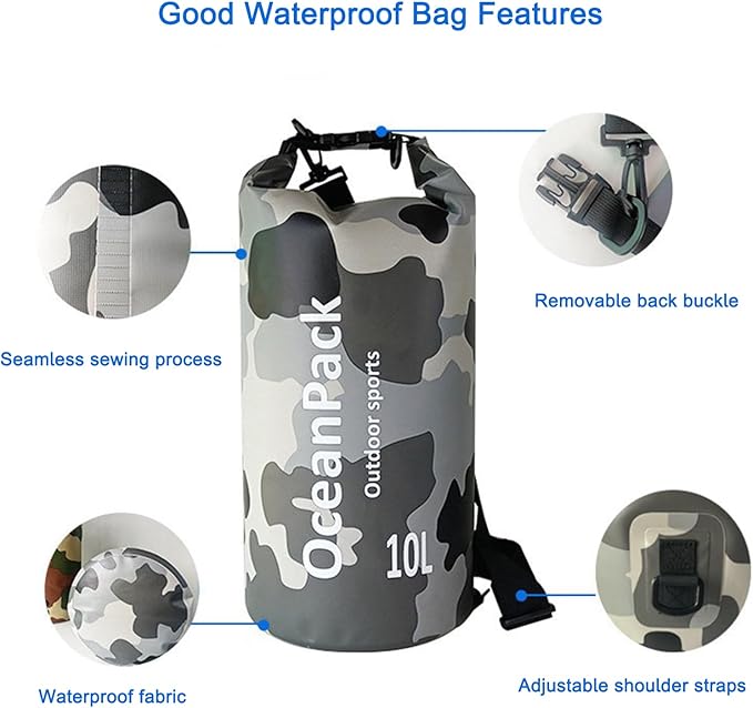 Waterproof Dry Bag With Phone CaseFloating Backpack Camping Waterproof Bag Rafting Beach Bag Dry Bags For Kayaking Boating (Grey 20L)
