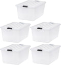 IRIS USA 68 Quart / 17 Gal. Stackable Plastic Storage Bins with Lids and Latch Buckles 5 Pack - Pearl Large Containers for Home and Office Ultra Organization Durable Nestable Tote Box Tub