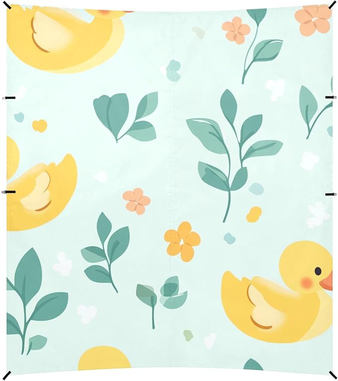 ALAZA Cute Duck Floral Leaves Beach Tent Sun Shelter Portable Canopy Sunshade for Outdoor Camping Picnics Backyard Fun 10x9 ft