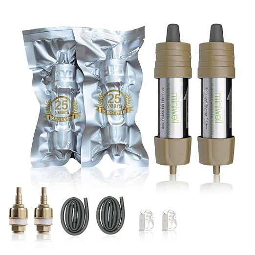 Miniwell L630 Portable Water Filter with Upgraded Vacuum Packaging - 25 Year Storage Long Lasting and Versatile Usage Options 2 Pack FiltersBucket Connectors and Hoses