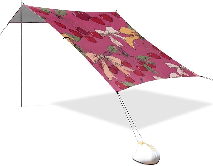 ALAZA Cherry Pink White Yellow Bow Pattern Beach Tent Sun Shelter Portable Canopy Sunshade for Outdoor Camping Picnics Backyard Fun 10x9 ft