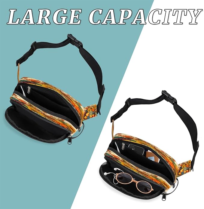 Fruit Basket Apples Grapes Sunflowers Waterproof Fanny Pack for Women Men Adjustable Waist Bag with Double Zipper Pockets Lightweight Square Hip Pack for Running Travel Hiking Workout Cycling