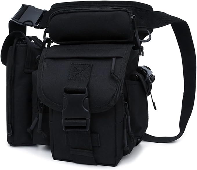 Tactical Drop Leg Bag Nylon Thigh Fanny Pack for Men Women Motorcycle Leg Pouch for Outdoor Travel Sports Cycling Fishing Riding Hiking Camping with Water Bottle Pouch (Black)