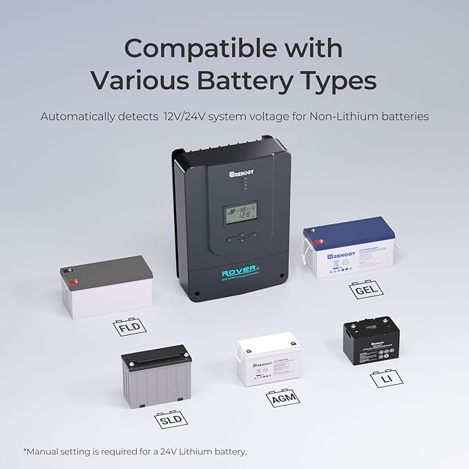 Renogy Charge Controller-Rover 60A MPPT 12V/24V/36V/48V Auto-Detect LCD Display | 99.9% Efficiency for Gel/Flooded/Lithium Batteries | Dual-Peak Tracking &amp Modbus Support (60A 12V/24V/36V/48V)