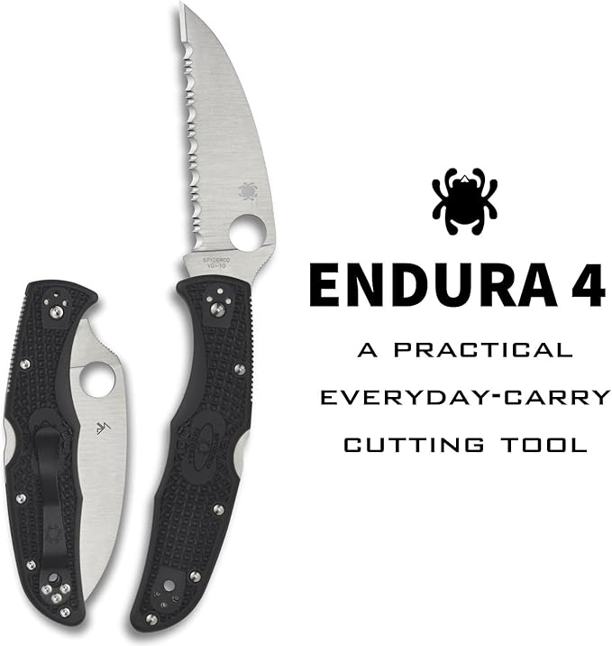 Spyderco Endura Flat Lightweight Folding Knife - Black FRN Handle with SpyderEdge Full-Flat Grind VG-10 Steel Wharncliffe Blade - C10FSWCBK