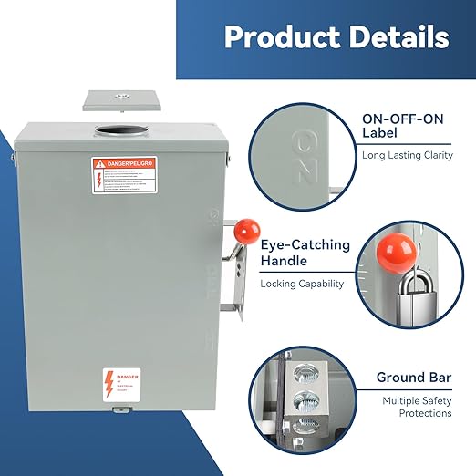 200 Amp Generator Transfer Switch Manual 48000W General Duty Double Throw Switch 120/240V Stronger&ampStability Meeting NEMA 3R Standards for Outdoor and Indoor Enlarged Enclosure for Easy Wirin