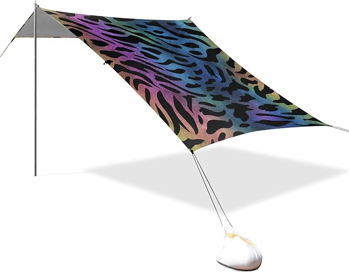 ALAZA Rainbow Leopard Print Cheetah Beach Tent Sun Shelter UPF50+ Protection Beach Shade Canopy w/ 4 Sandbags for Outdoor Camping Fishing Backyard Fun Picnic 10x9 ft
