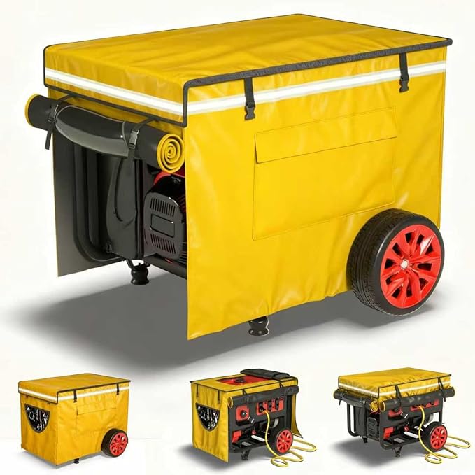 Generator Covers While Running Generator Covers Heavy-Duty Waterproof 32X24X24 inches Top Can Be Opened for Refueling for 3000W-10000W Frame Type Generators Yellow