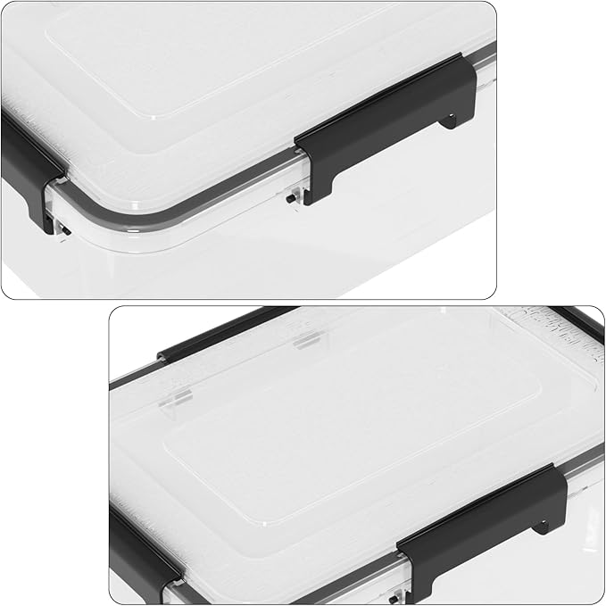 Set of 6 12 Quart Plastic Stackable Storage Bins with Gasket Seal Lids Watertight Storage Container Clear Latch Box Tote