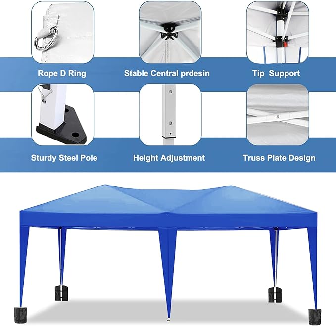 KEIKI 10'x20' Folding Canopy with 6 Removable Sidewalls Outdoor Event Shelter Gazebo Portable Tents for Parties Carport Camping Garden Patio Blue