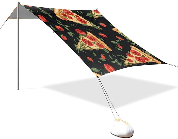 ALAZA Pizza Slice Rose on Black Beach Tent Sun Shelter Portable Canopy Sunshade for Outdoor Camping Picnics Backyard Fun 10x9 ft